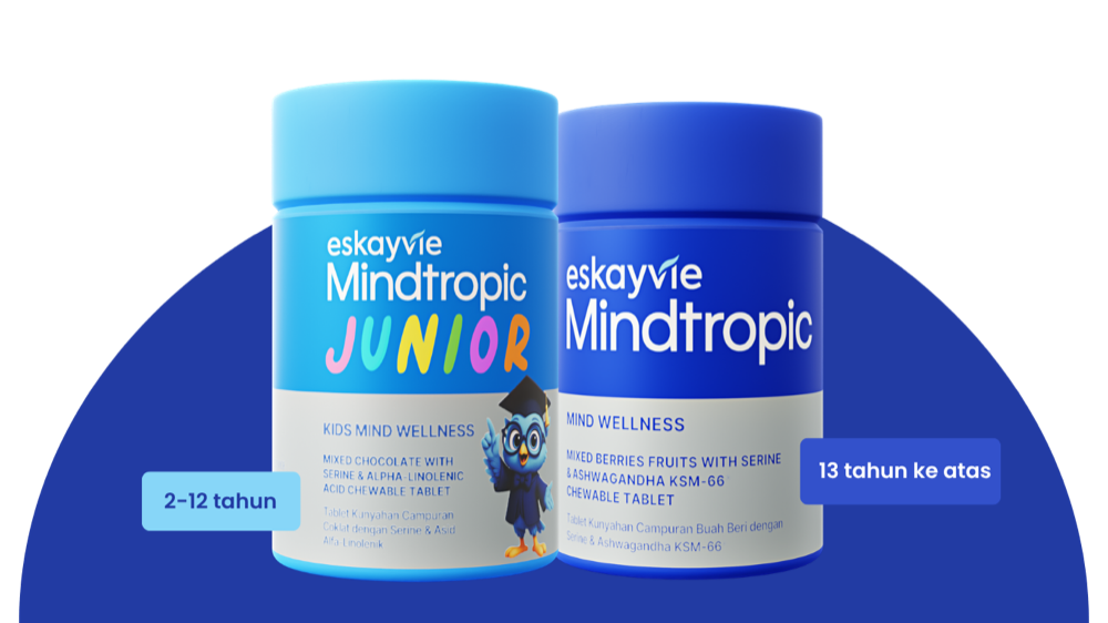 Perbandingan botol Mindtropic Junior (2–12 tahun) dan Mindtropic (13 tahun ke atas)